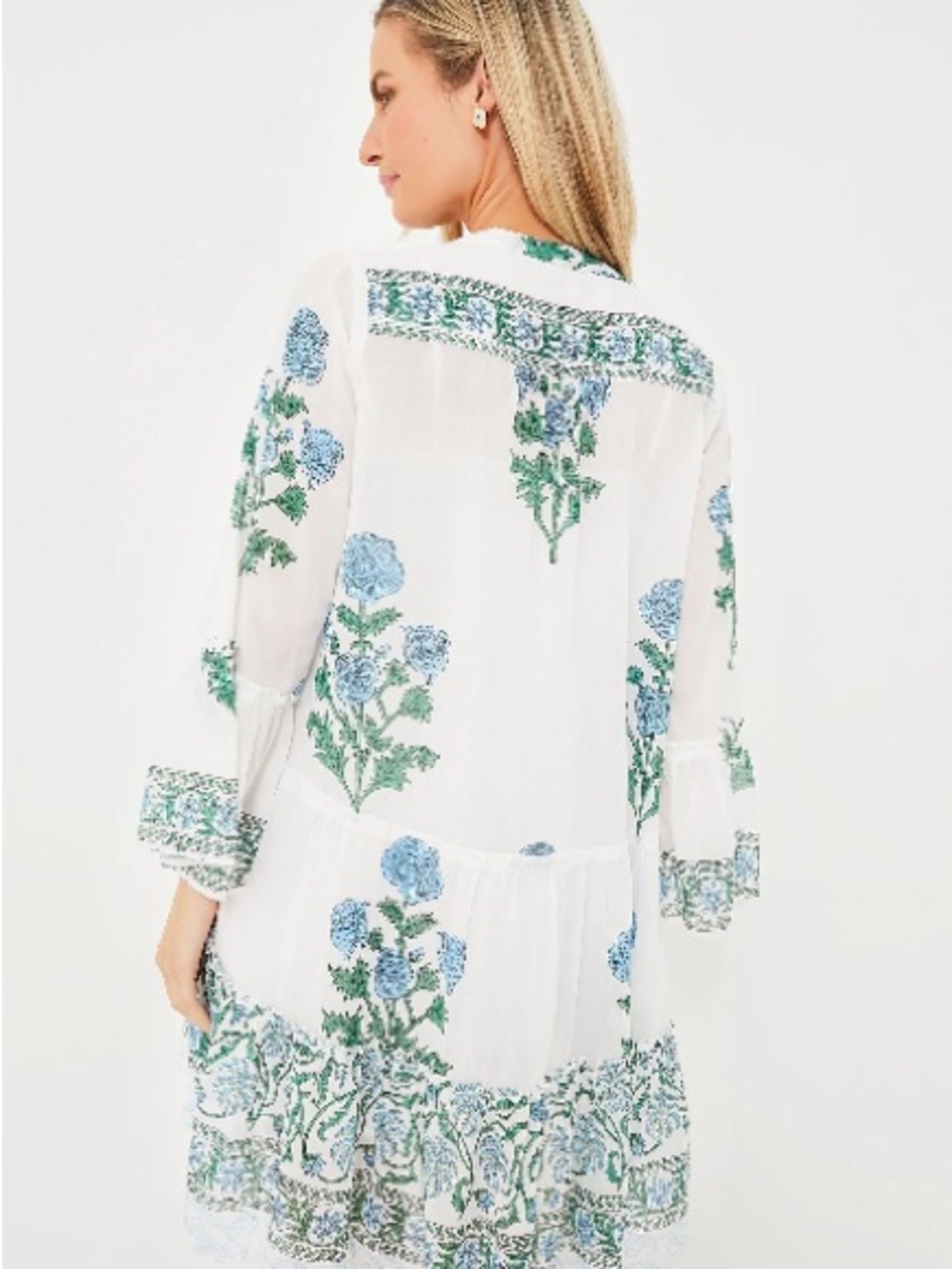 Tuckernuck Juliet Dunn Floral Boho Tunic Dress with Blue & Green Print Lined - Picture 2 of 12